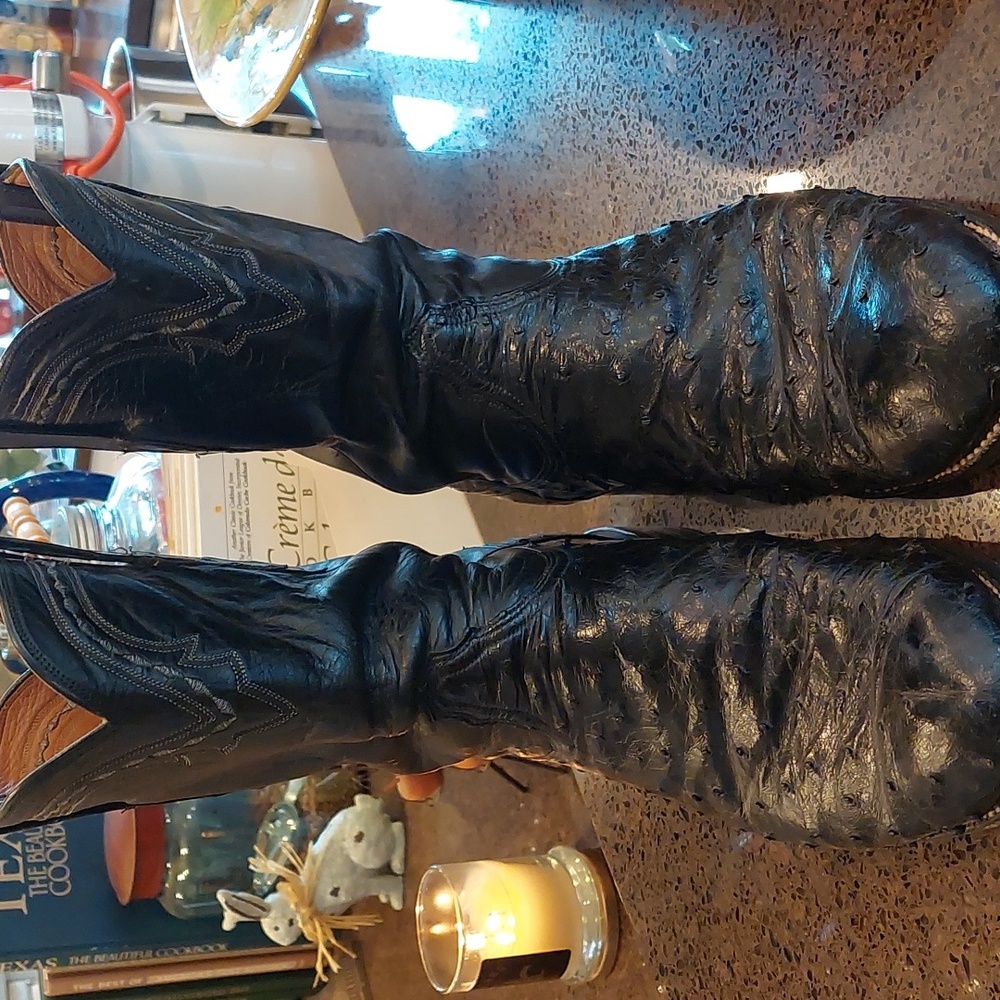 Men's Black Ostrich Boots